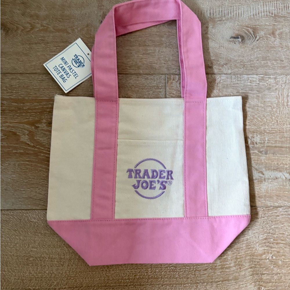 Trader Joes Pink & Cream Canvas Tote Bag